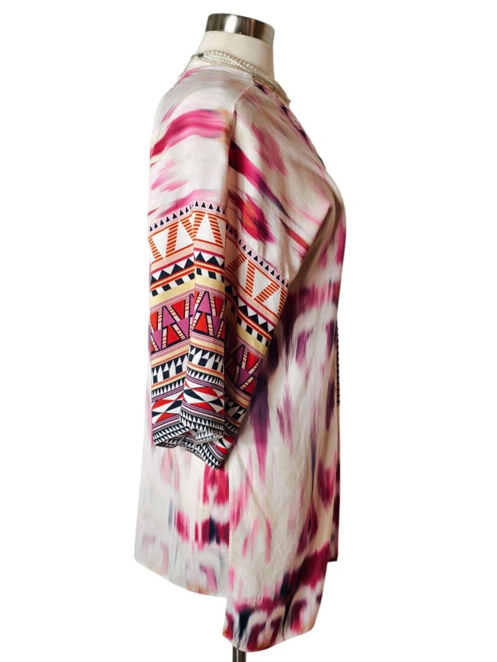 Hale Bob XS Open Front Kimono Boho Pink Multi Oversized Tribal Lightweight Layer - Picture 3 of 8